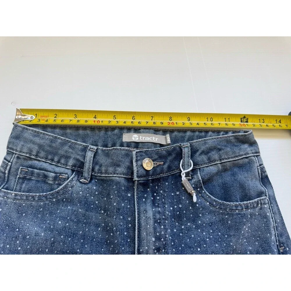 Tractr Girls Size 2 Wide Leg Jeans Blue Rhinestone Studded Denim Pants